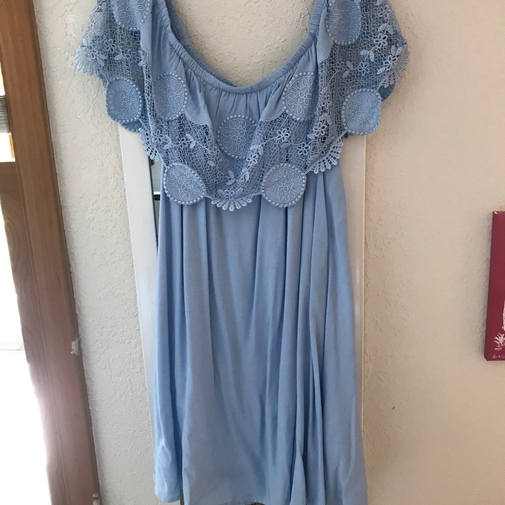 Off shoulder light blue dress